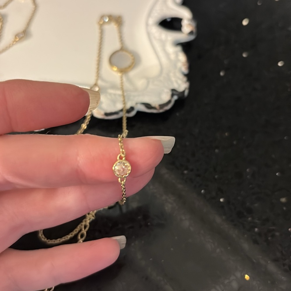 Diamonique By The Yard w/Pearl Accents 36” 14K Yellow Gold Clad SS Necklace - Picture 10 of 11